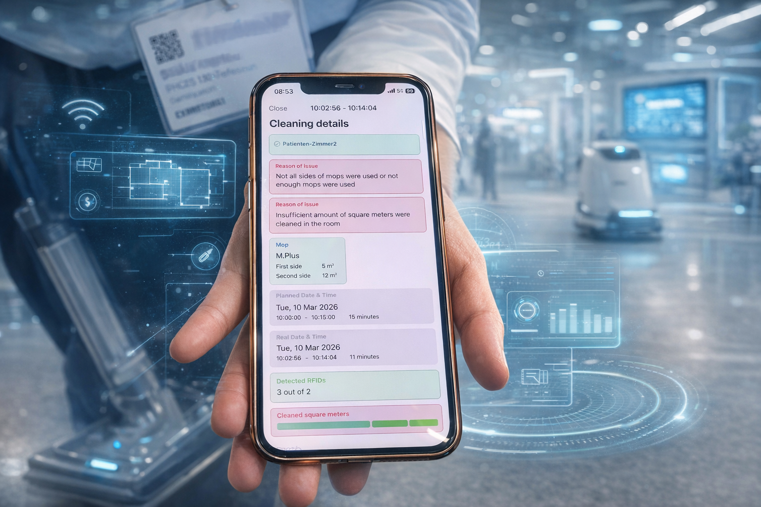 EviSense App – Cleaning Details mit RFID-Erkennung in Echtzeit